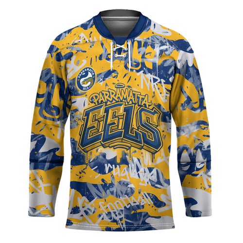 Parramatta Eels Rugby Hockey Jersey Graffiti Typography Urban Camo Abstract Street Style