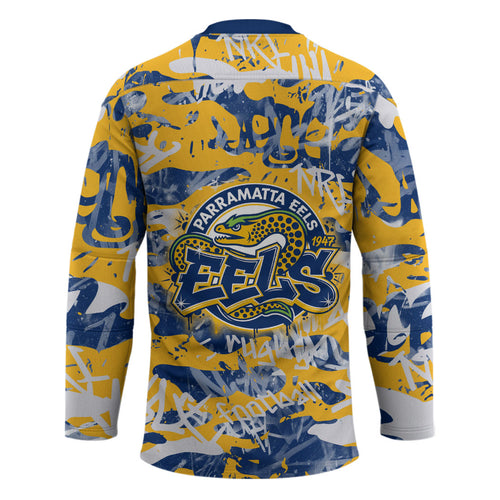 Parramatta Eels Rugby Hockey Jersey Graffiti Typography Urban Camo Abstract Street Style