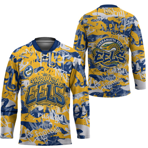 Parramatta Eels Rugby Hockey Jersey Graffiti Typography Urban Camo Abstract Street Style