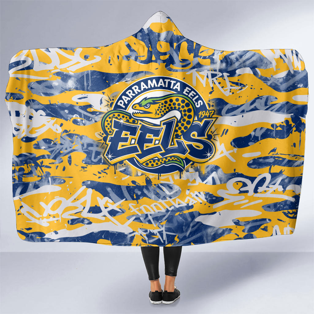 Parramatta Eels Rugby Hooded Blanket Graffiti Typography Urban Camo Abstract Street Style