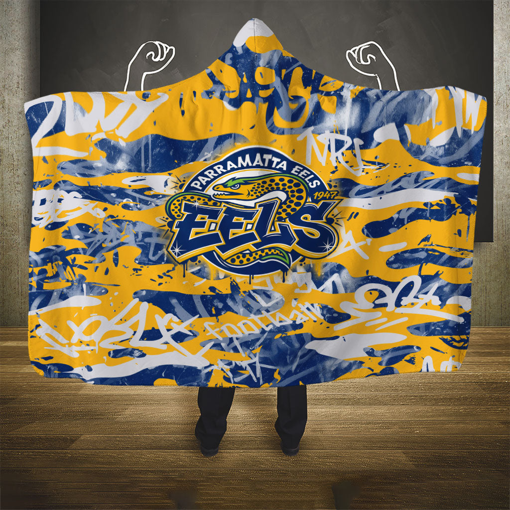 Parramatta Eels Rugby Hooded Blanket Graffiti Typography Urban Camo Abstract Street Style