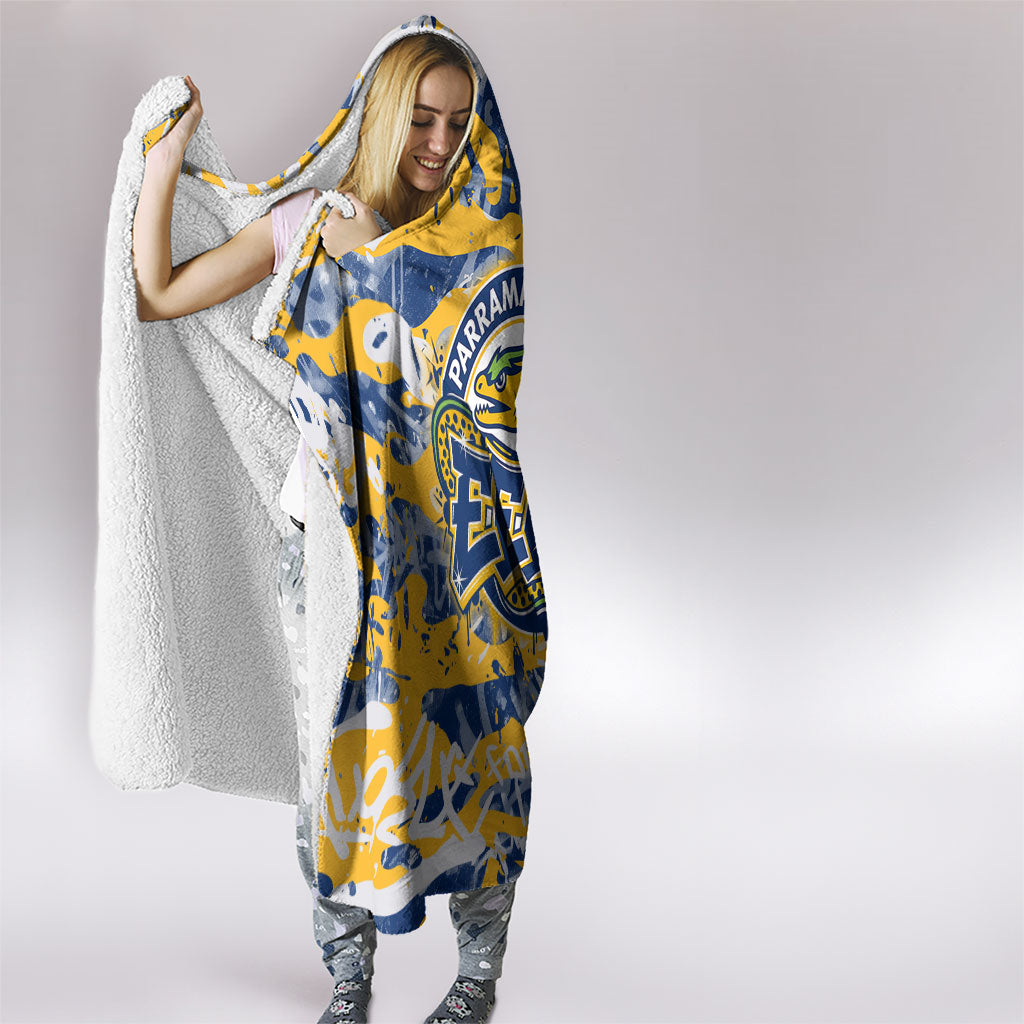 Parramatta Eels Rugby Hooded Blanket Graffiti Typography Urban Camo Abstract Street Style