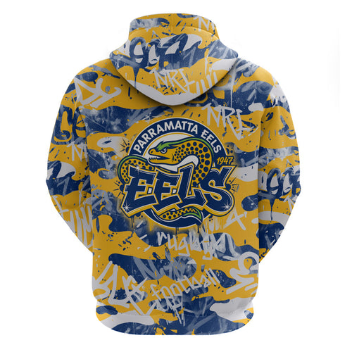 Parramatta Eels Rugby Hoodie Graffiti Typography Urban Camo Abstract Street Style