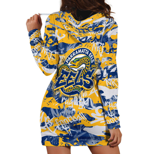 Parramatta Eels Rugby Hoodie Dress Graffiti Typography Urban Camo Abstract Street Style