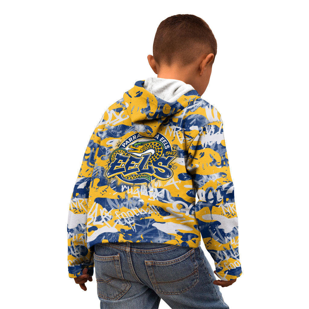 Parramatta Eels Rugby Kid Hoodie Graffiti Typography Urban Camo Abstract Street Style