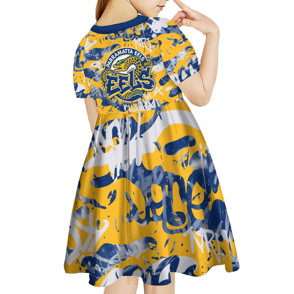 Parramatta Eels Rugby Kid Short Sleeve Dress Graffiti Typography Urban Camo Abstract Street Style