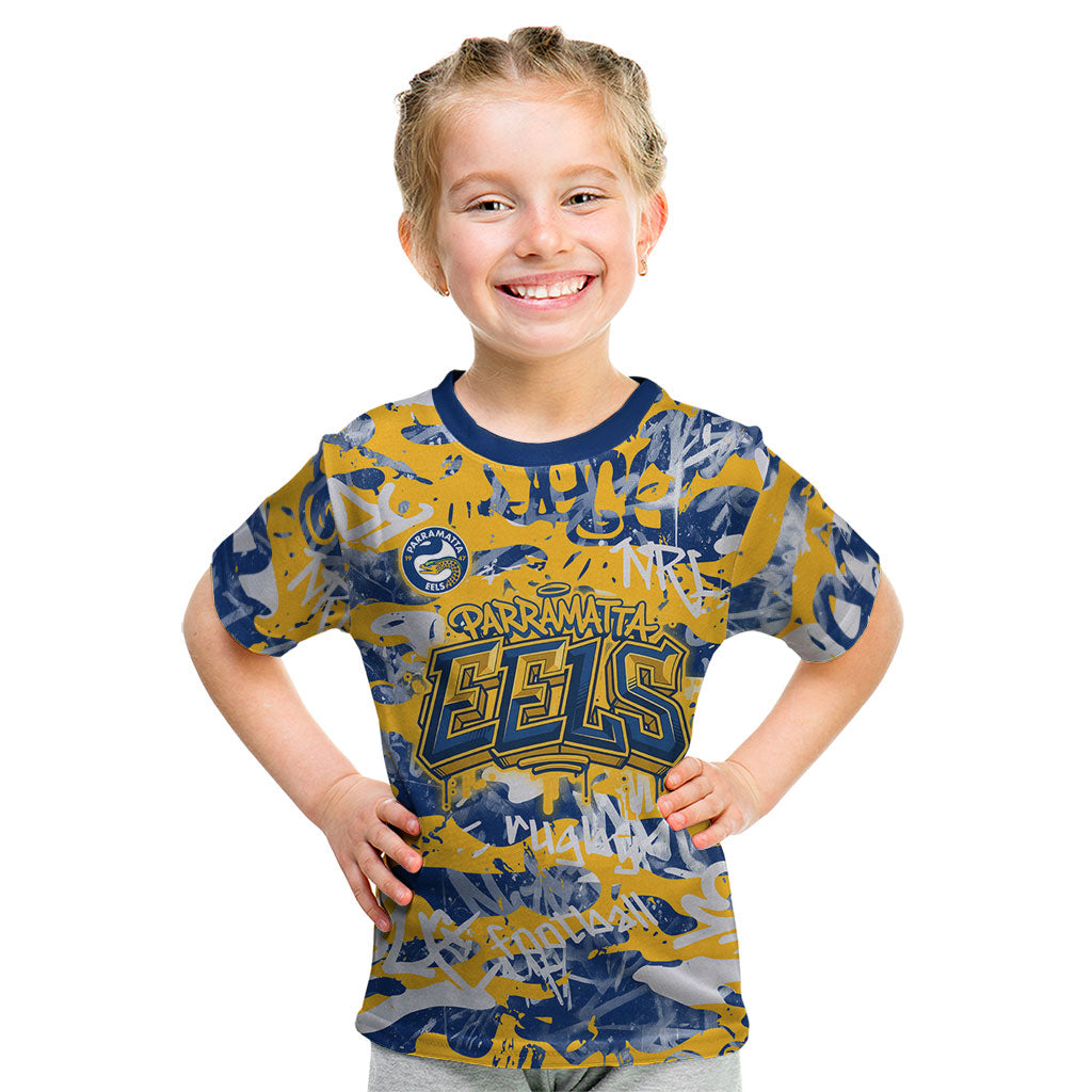 Parramatta Eels Rugby Kid T Shirt Graffiti Typography Urban Camo Abstract Street Style