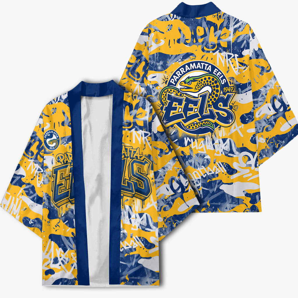 Parramatta Eels Rugby Kimono Graffiti Typography Urban Camo Abstract Street Style