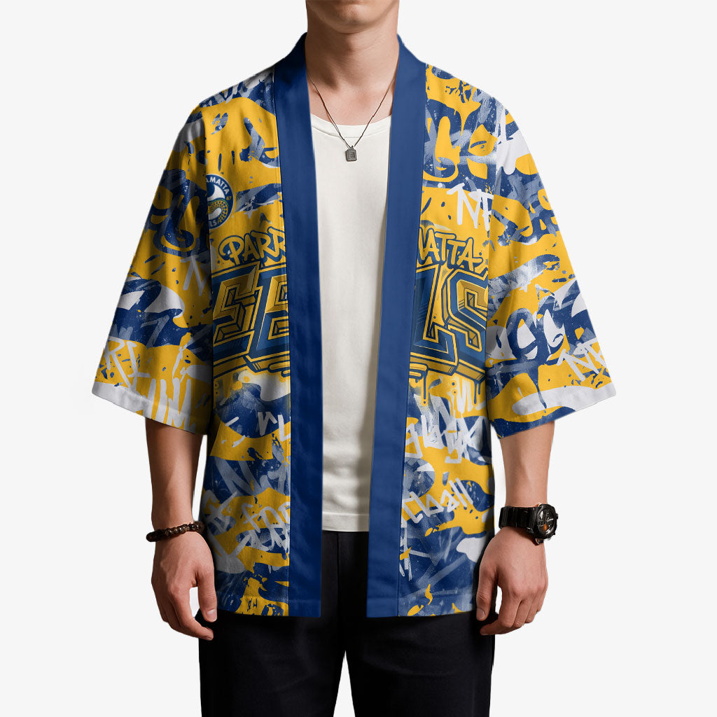 Parramatta Eels Rugby Kimono Graffiti Typography Urban Camo Abstract Street Style