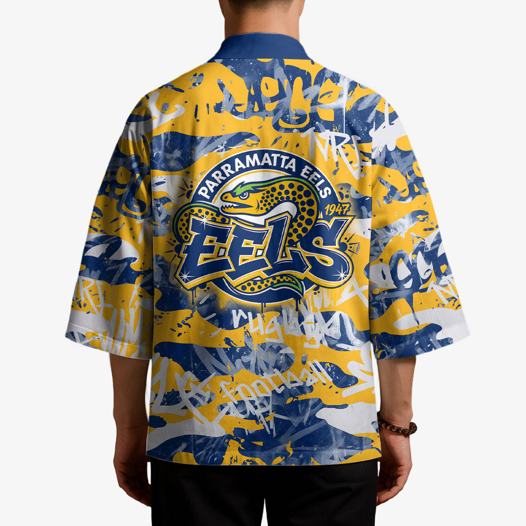 Parramatta Eels Rugby Kimono Graffiti Typography Urban Camo Abstract Street Style