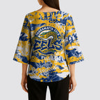 Parramatta Eels Rugby Kimono Sleeve Blouse Graffiti Typography Urban Camo Abstract Street Style