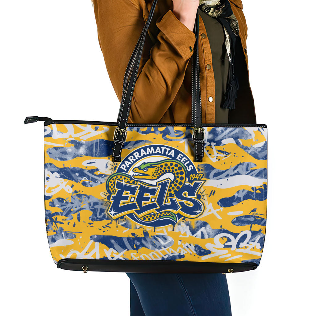 Parramatta Eels Rugby Leather Tote Bag Graffiti Typography Urban Camo Abstract Street Style
