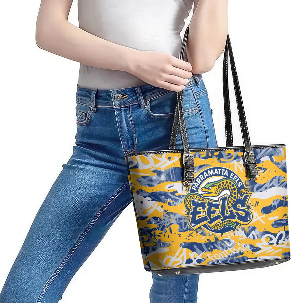 Parramatta Eels Rugby Leather Tote Bag Graffiti Typography Urban Camo Abstract Street Style