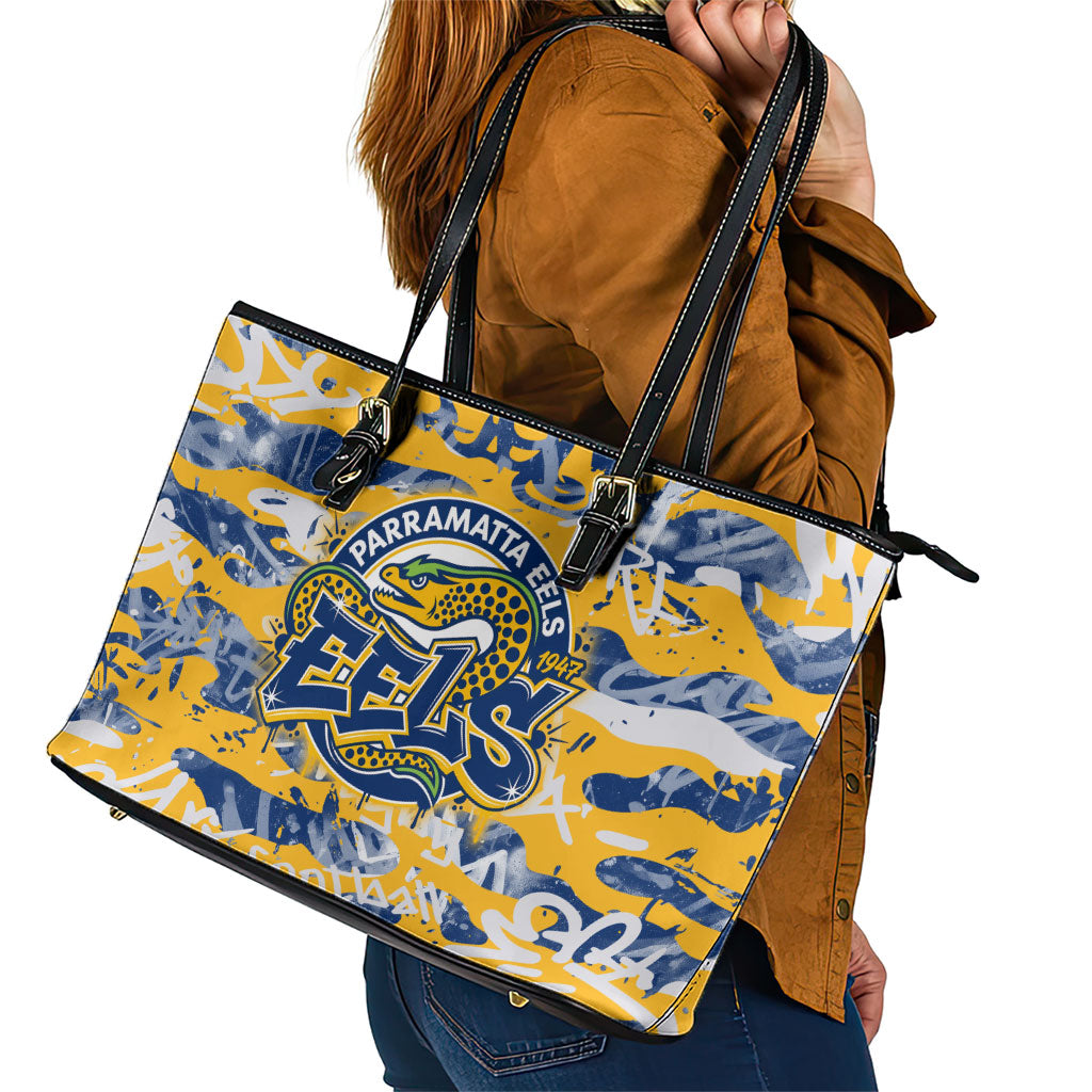 Parramatta Eels Rugby Leather Tote Bag Graffiti Typography Urban Camo Abstract Street Style