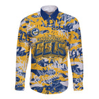 Parramatta Eels Rugby Long Sleeve Button Shirt Graffiti Typography Urban Camo Abstract Street Style