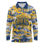 Parramatta Eels Rugby Long Sleeve Polo Shirt Graffiti Typography Urban Camo Abstract Street Style