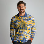 Parramatta Eels Rugby Long Sleeve Polo Shirt Graffiti Typography Urban Camo Abstract Street Style