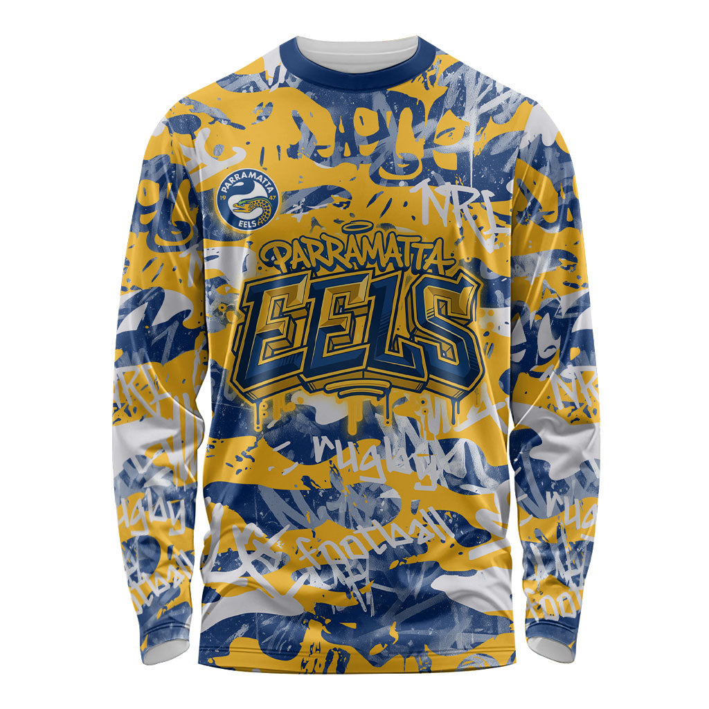 Parramatta Eels Rugby Long Sleeve Shirt Graffiti Typography Urban Camo Abstract Street Style