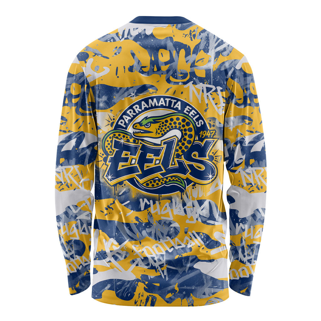 Parramatta Eels Rugby Long Sleeve Shirt Graffiti Typography Urban Camo Abstract Street Style