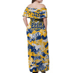 Parramatta Eels Rugby Off Shoulder Maxi Dress Graffiti Typography Urban Camo Abstract Street Style