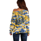 Parramatta Eels Rugby Off Shoulder Sweater Graffiti Typography Urban Camo Abstract Street Style