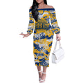 Parramatta Eels Rugby Off The Shoulder Long Sleeve Dress Graffiti Typography Urban Camo Abstract Street Style