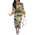 Parramatta Eels Rugby Off The Shoulder Long Sleeve Dress Graffiti Typography Urban Camo Abstract Street Style