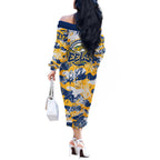 Parramatta Eels Rugby Off The Shoulder Long Sleeve Dress Graffiti Typography Urban Camo Abstract Street Style