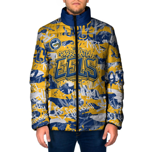 Parramatta Eels Rugby Padded Jacket Graffiti Typography Urban Camo Abstract Street Style