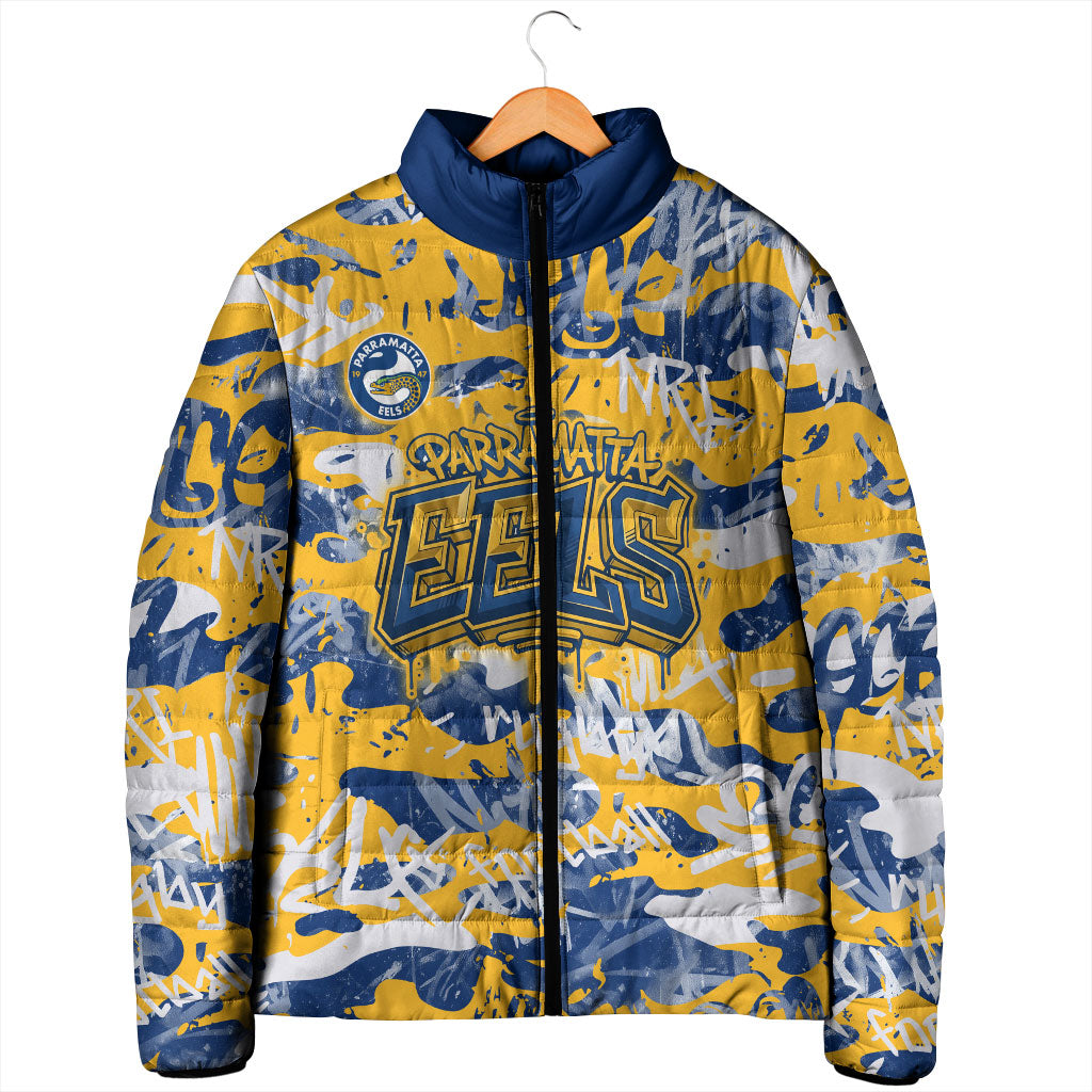 Parramatta Eels Rugby Padded Jacket Graffiti Typography Urban Camo Abstract Street Style