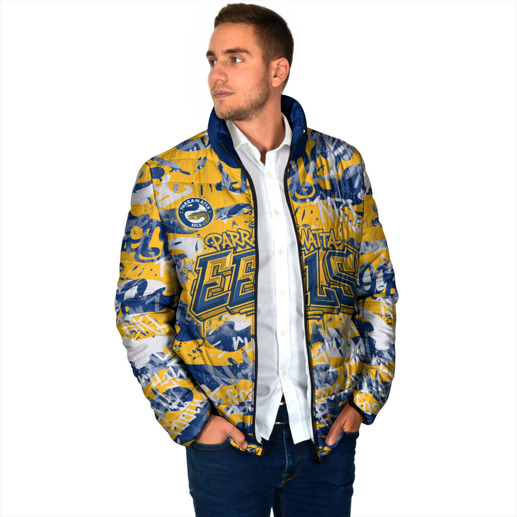 Parramatta Eels Rugby Padded Jacket Graffiti Typography Urban Camo Abstract Street Style