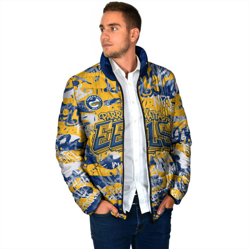 Parramatta Eels Rugby Padded Jacket Graffiti Typography Urban Camo Abstract Street Style