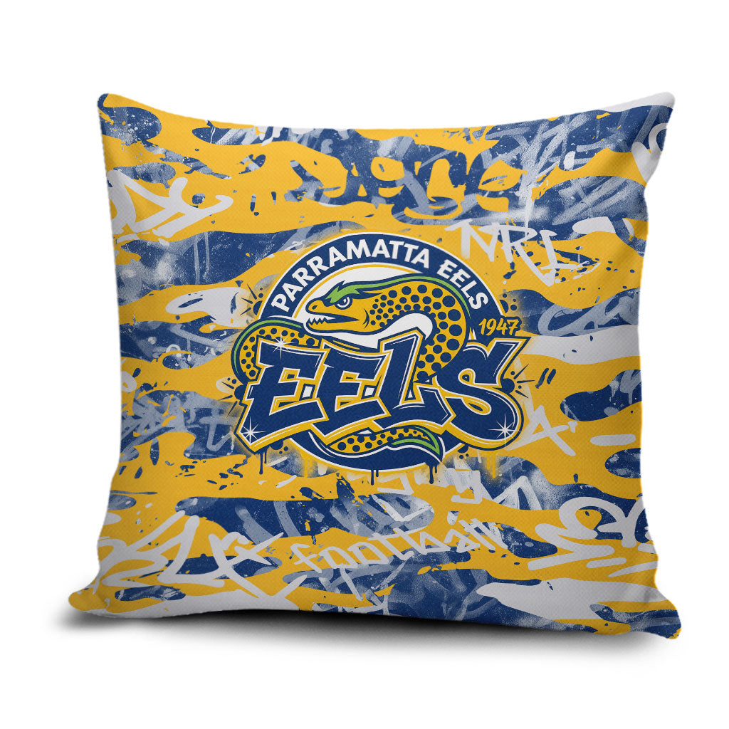 Parramatta Eels Rugby Pillow Cover Graffiti Typography Urban Camo Abstract Street Style