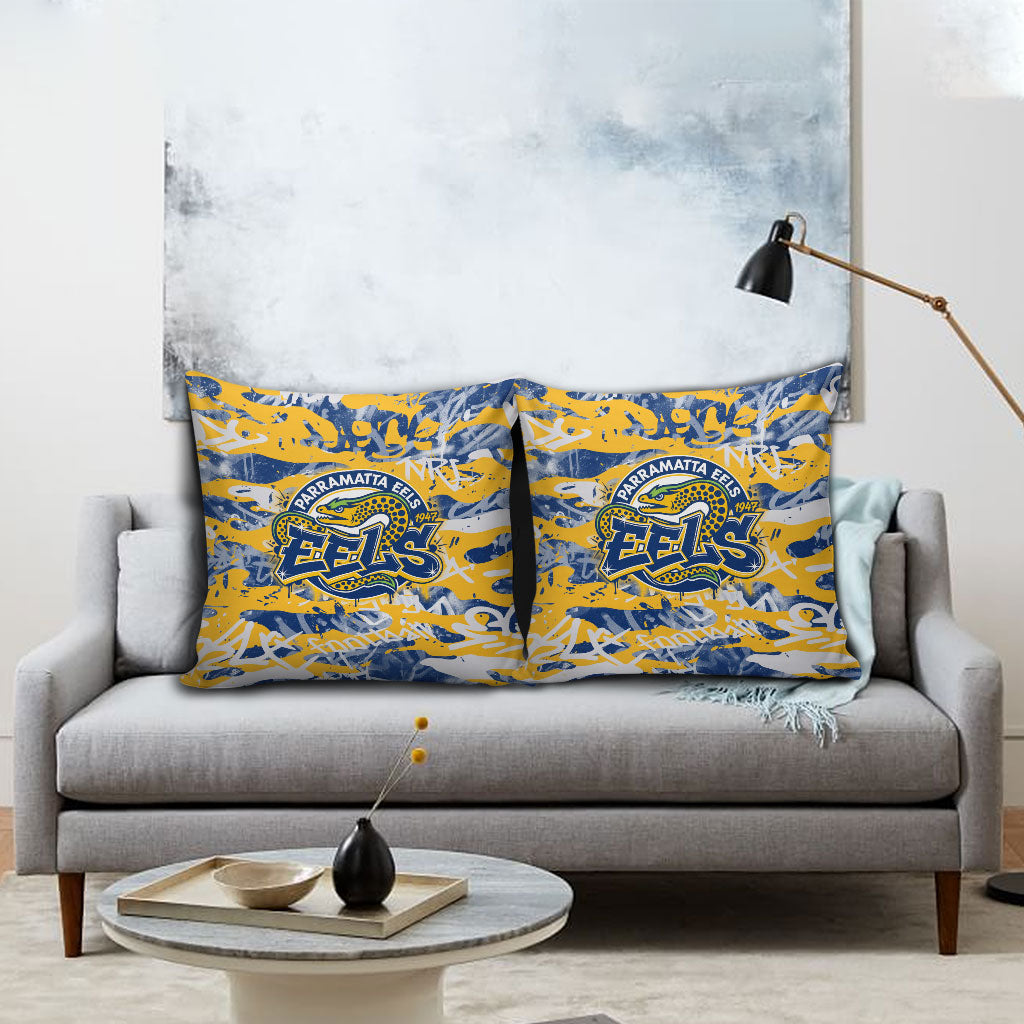 Parramatta Eels Rugby Pillow Cover Graffiti Typography Urban Camo Abstract Street Style