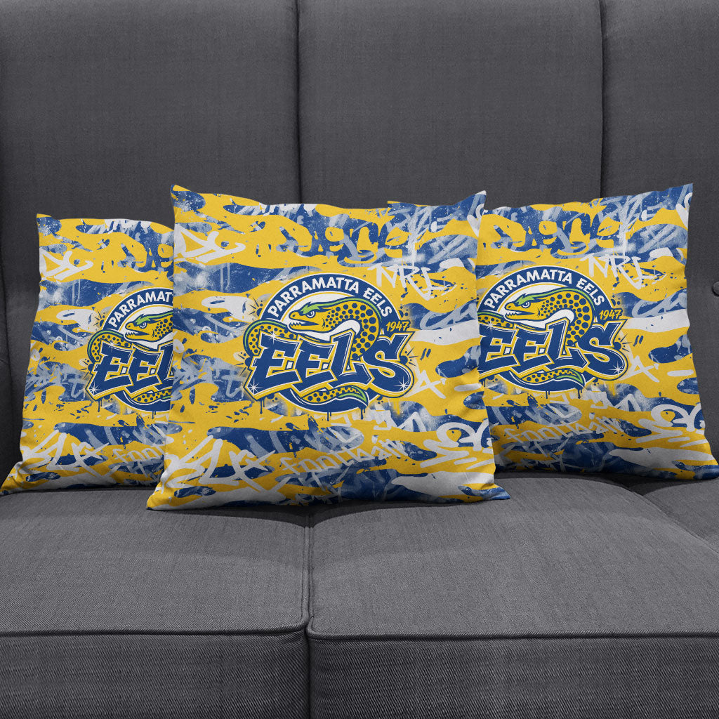 Parramatta Eels Rugby Pillow Cover Graffiti Typography Urban Camo Abstract Street Style