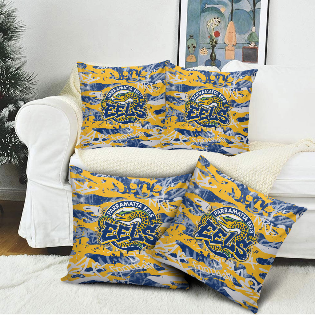 Parramatta Eels Rugby Pillow Cover Graffiti Typography Urban Camo Abstract Street Style