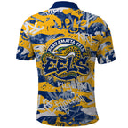 Parramatta Eels Rugby Polo Shirt Graffiti Typography Urban Camo Abstract Street Style