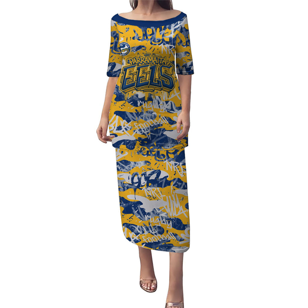 Parramatta Eels Rugby Puletasi Graffiti Typography Urban Camo Abstract Street Style