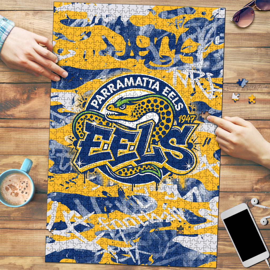 Parramatta Eels Rugby Puzzle Graffiti Typography Urban Camo Abstract Street Style