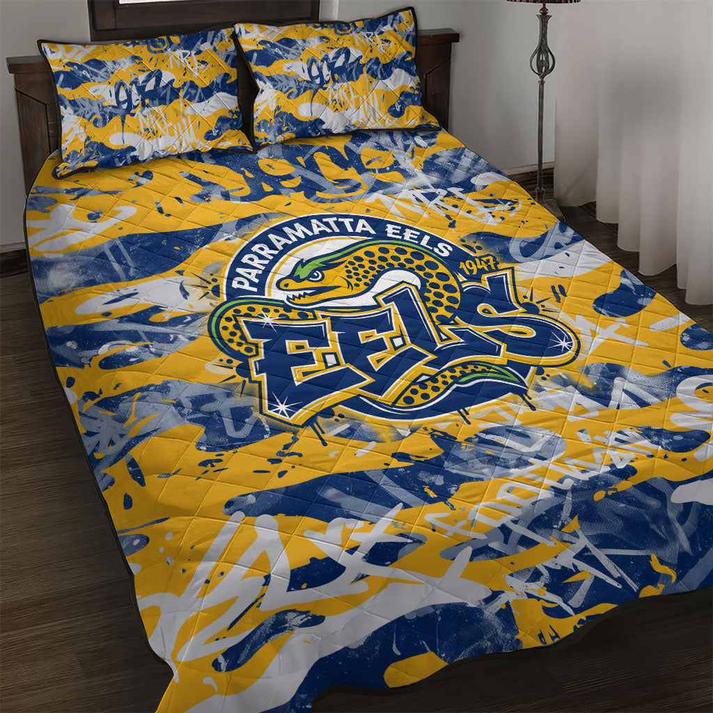 Parramatta Eels Rugby Quilt Bed Set Graffiti Typography Urban Camo Abstract Street Style