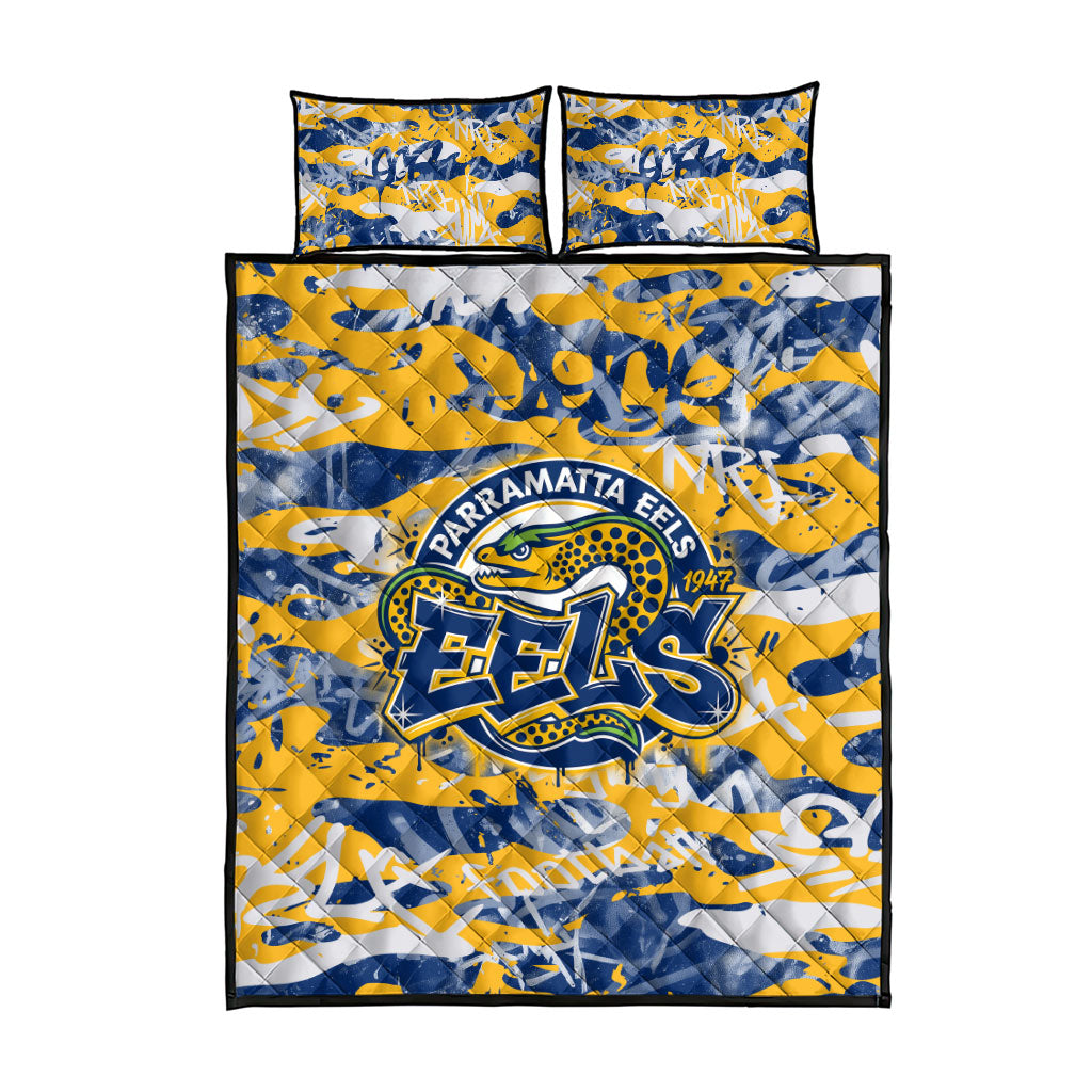 Parramatta Eels Rugby Quilt Bed Set Graffiti Typography Urban Camo Abstract Street Style