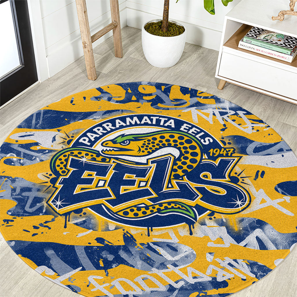 Parramatta Eels Rugby Round Carpet Graffiti Typography Urban Camo Abstract Street Style