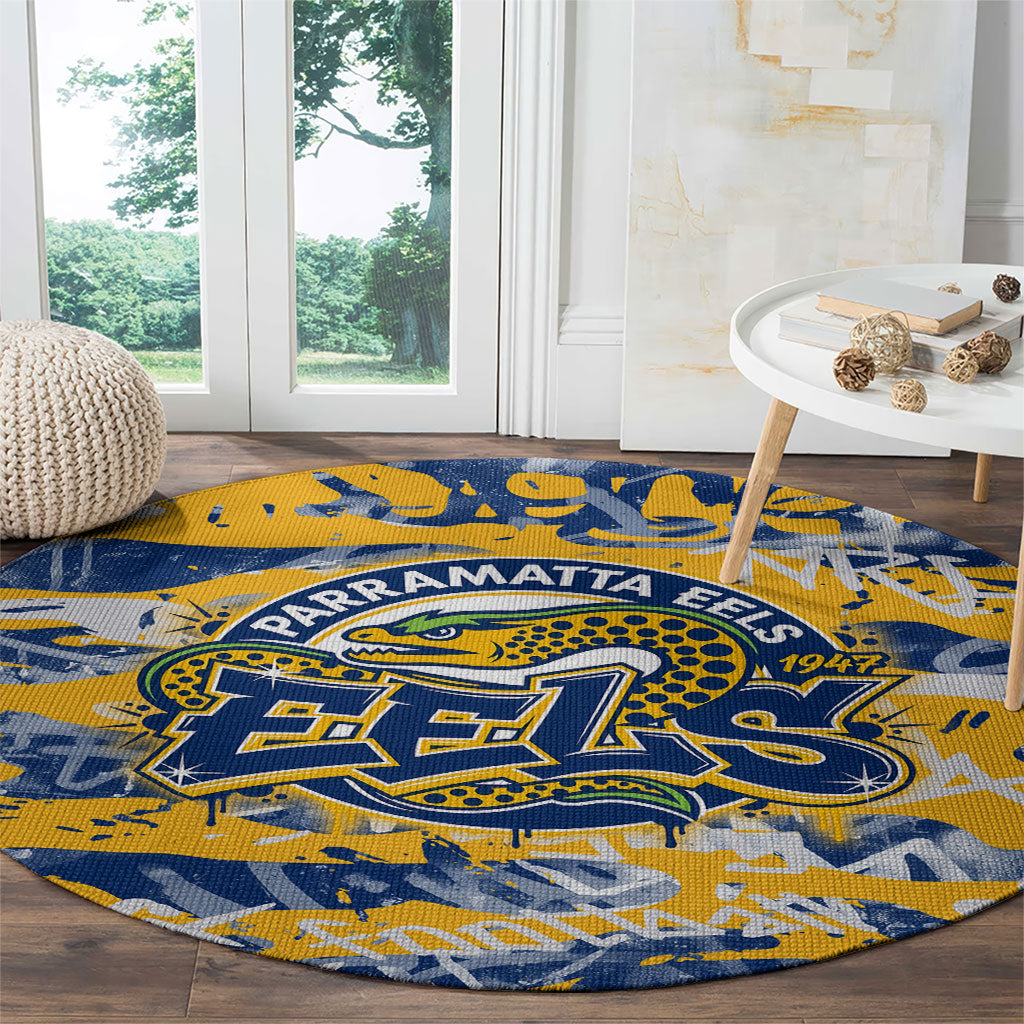 Parramatta Eels Rugby Round Carpet Graffiti Typography Urban Camo Abstract Street Style