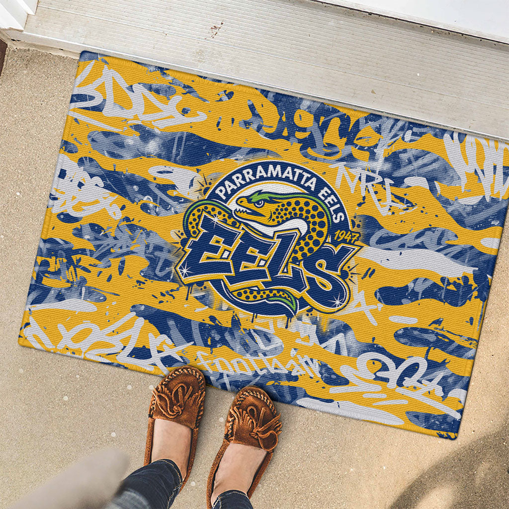 Parramatta Eels Rugby Rubber Doormat Graffiti Typography Urban Camo Abstract Street Style