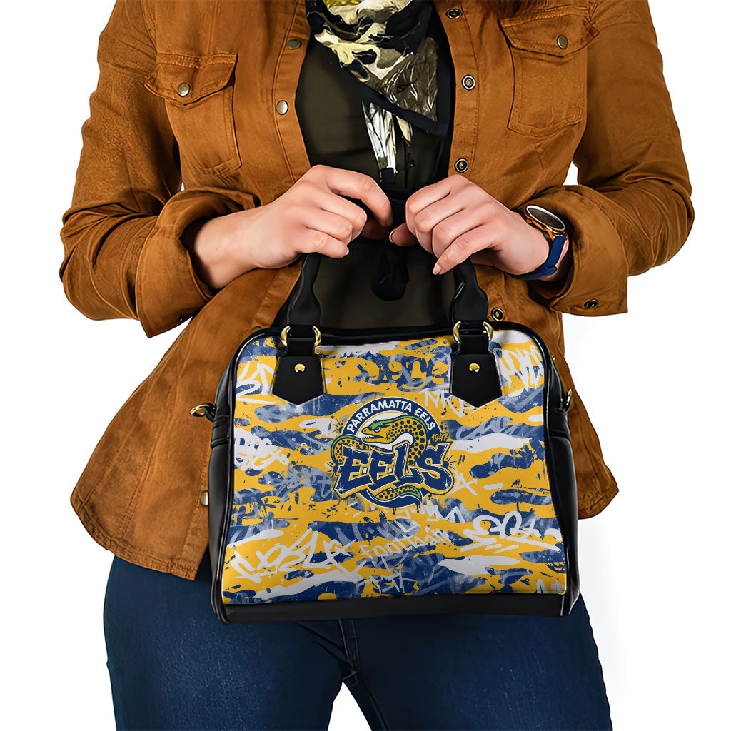 Parramatta Eels Rugby Shoulder Handbag Graffiti Typography Urban Camo Abstract Street Style