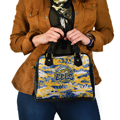 Parramatta Eels Rugby Shoulder Handbag Graffiti Typography Urban Camo Abstract Street Style