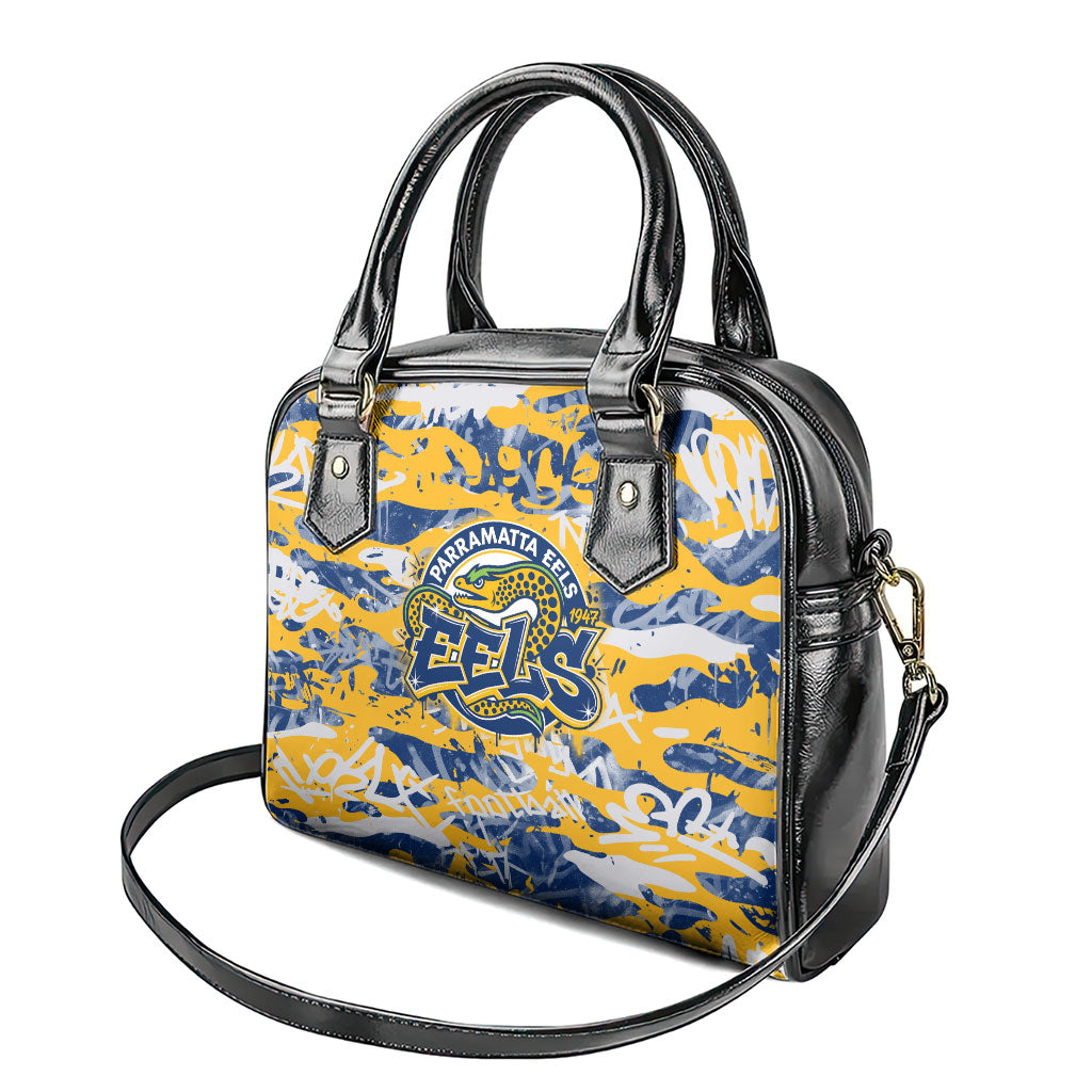 Parramatta Eels Rugby Shoulder Handbag Graffiti Typography Urban Camo Abstract Street Style