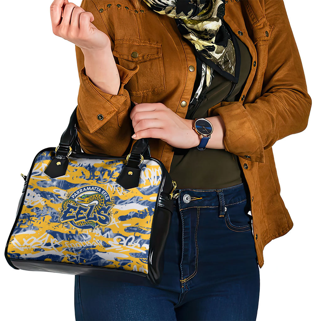 Parramatta Eels Rugby Shoulder Handbag Graffiti Typography Urban Camo Abstract Street Style