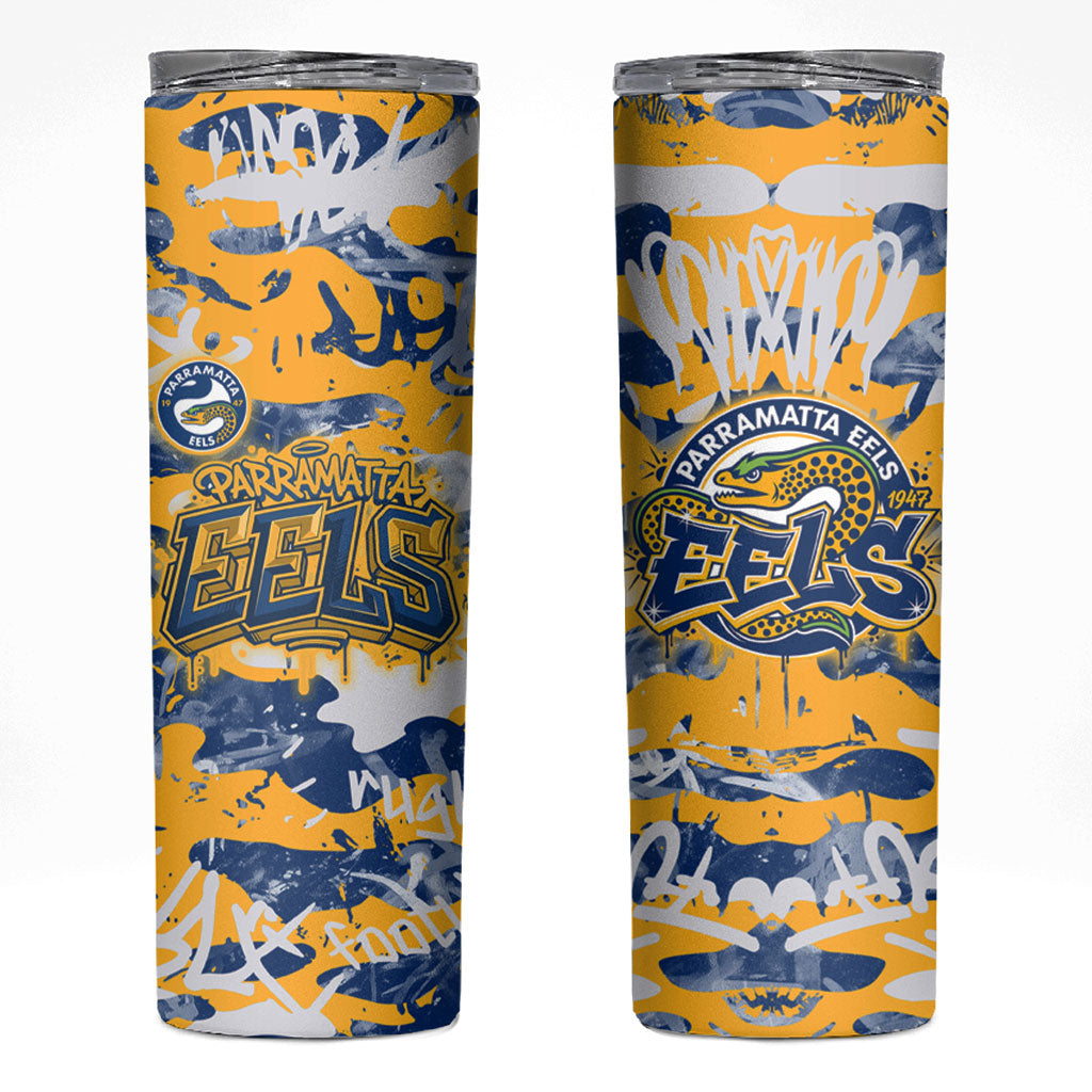 Parramatta Eels Rugby Skinny Tumbler Graffiti Typography Urban Camo Abstract Street Style