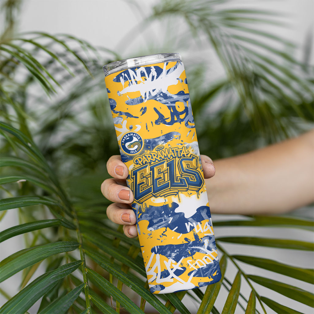 Parramatta Eels Rugby Skinny Tumbler Graffiti Typography Urban Camo Abstract Street Style